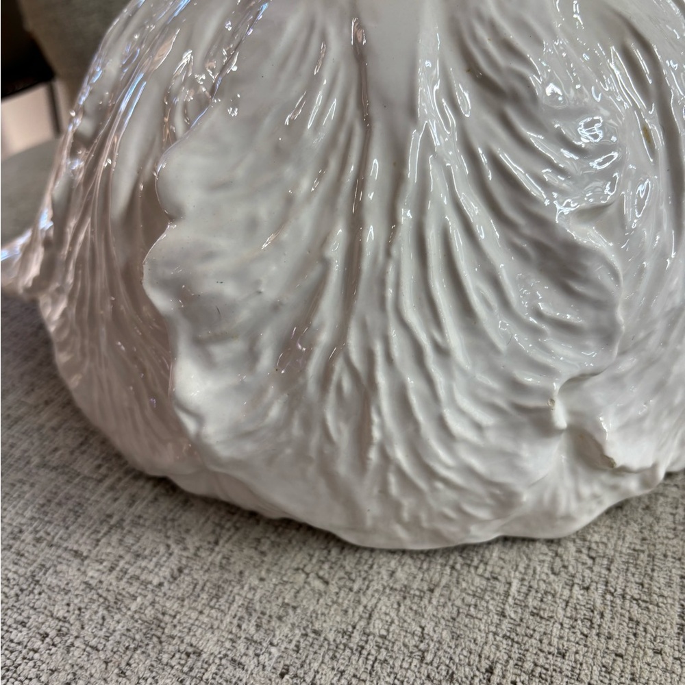 White Ceramic Cabbage Whittier Pottery Tureen with Lid and Ladle - Picture 5 of 16
